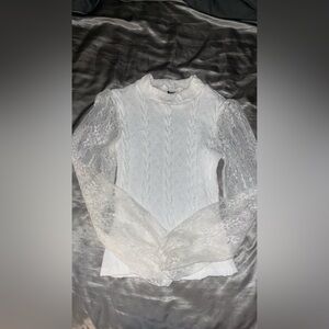 Elegant White Lace Sleeve Women's Top